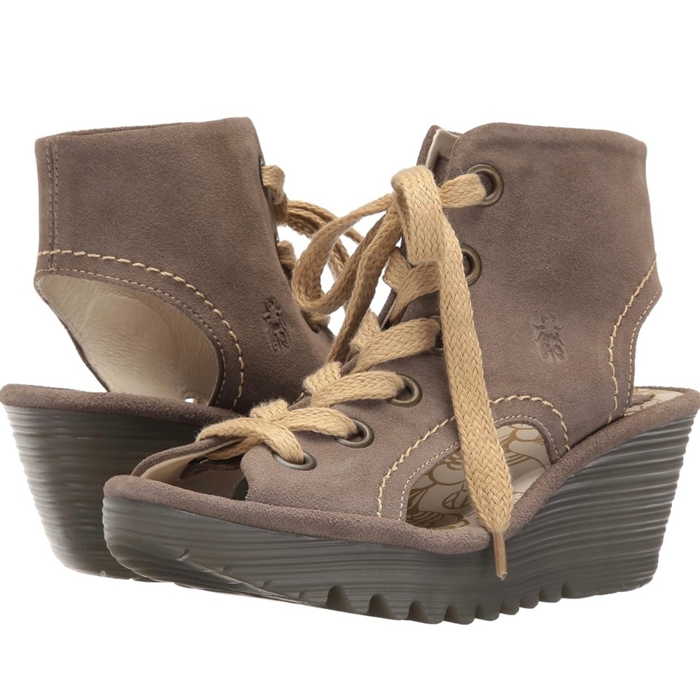 Fly London Yaba Suede Lace-Up Wedges Size 37 -7